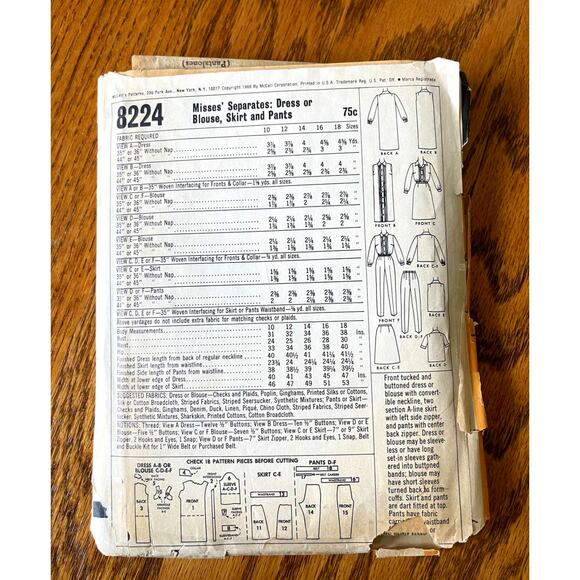 Vintage 1960s McCalls 8224 Sewing Pattern Size Sm 14 Dress Blouse Pant COMPLETE - Picture 2 of 2